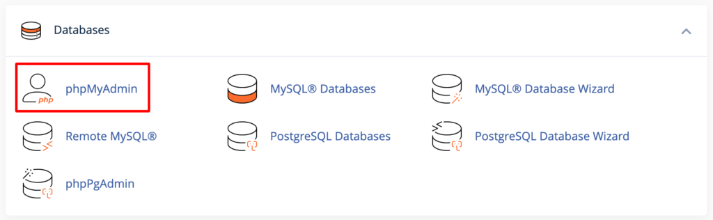 Una captura de pantalla de la base de datos del cpanel del sitio web