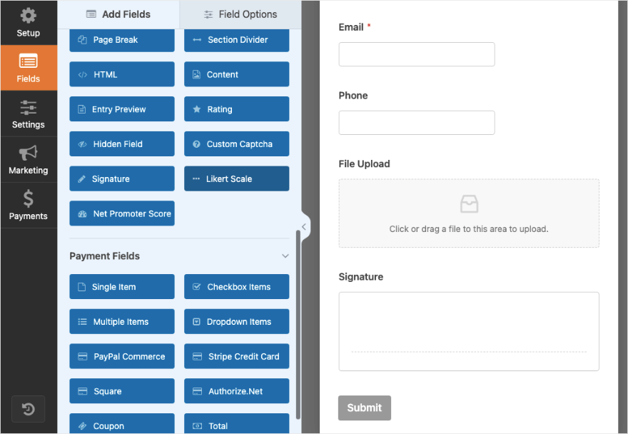 WPForms Pro 建構器