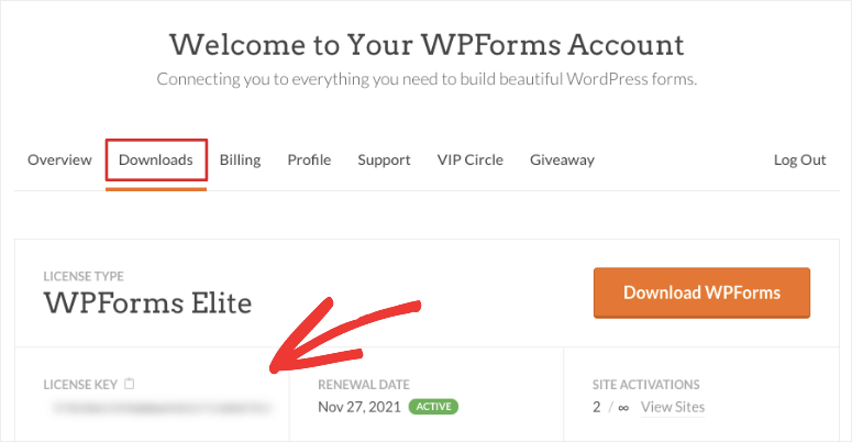 Clave de licencia de WPForms