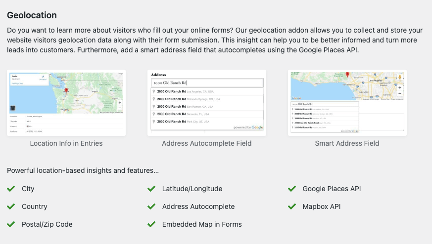 Función de geolocalización de WPForms