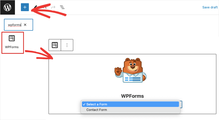 Aggiungi WPFforms nell'editor di blocchi