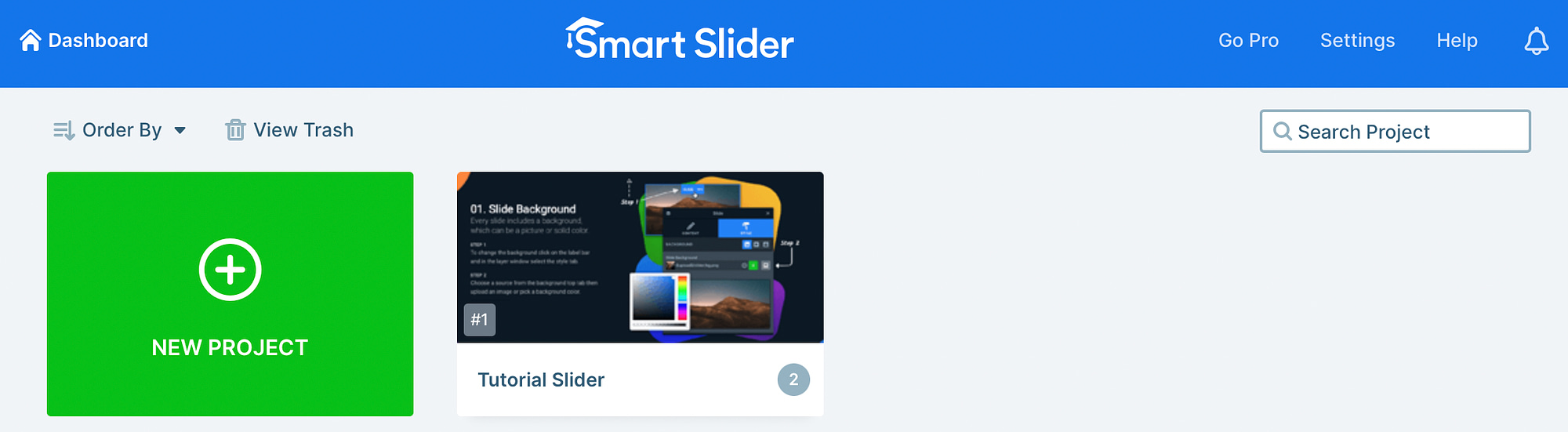 Tableau de bord Smart Slider.