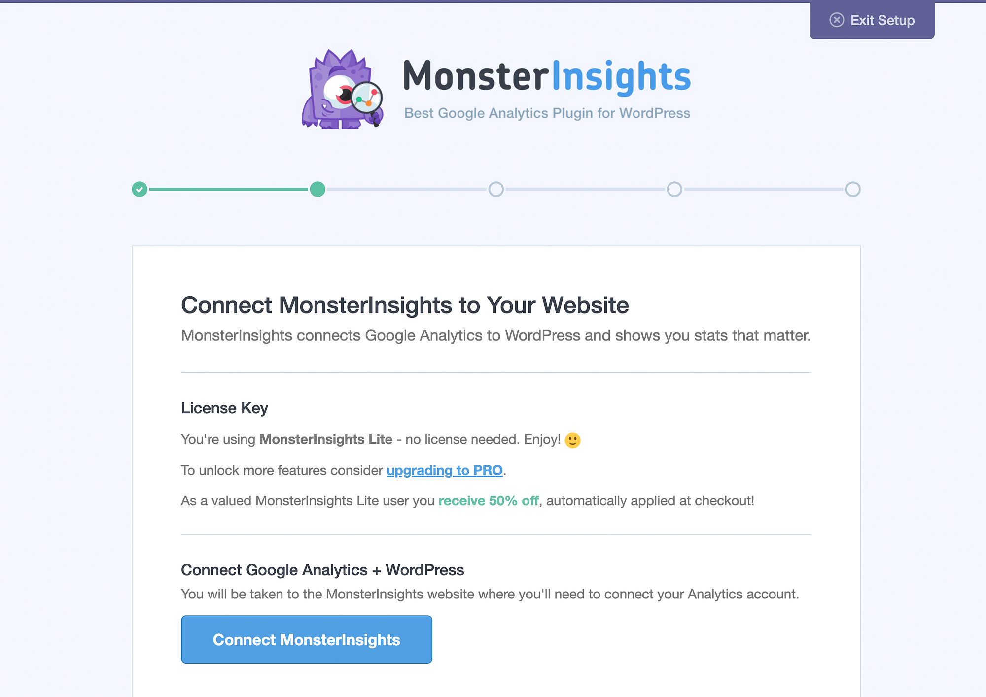 Conectați MonsterInsights la Google Analytics + WordPress.