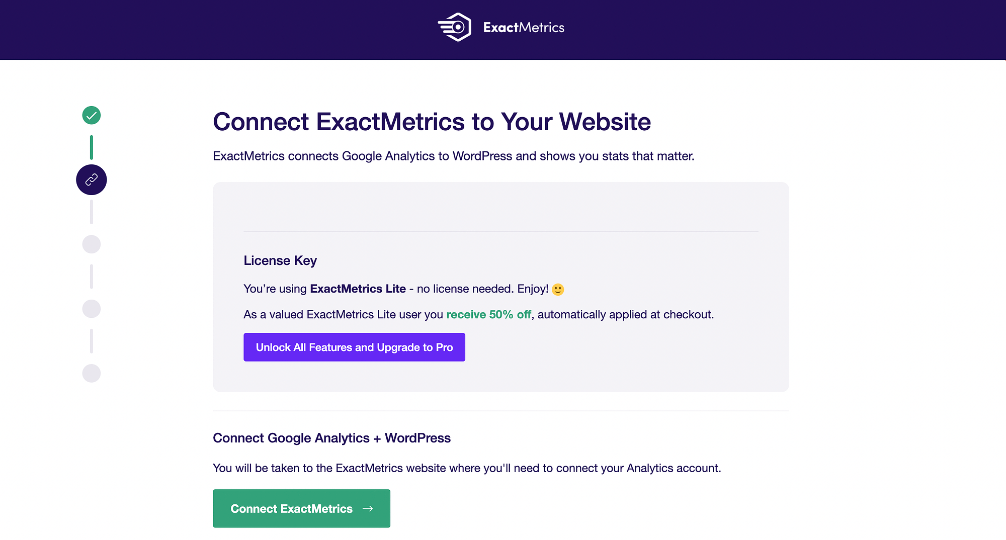 ExactMetrics'i web sitenize bağlayın.