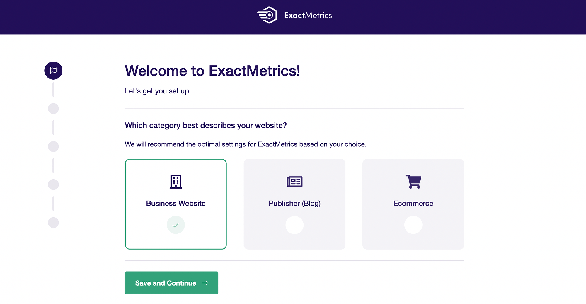 Halaman selamat datang MonsterInsights vs ExactMetrics hampir persis sama.