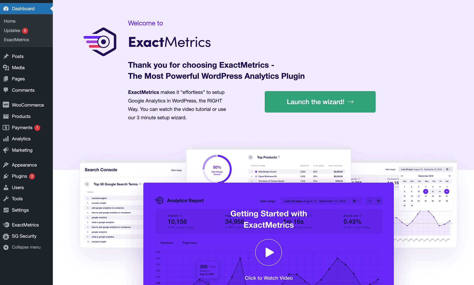 Запустите мастер ExactMetrics.