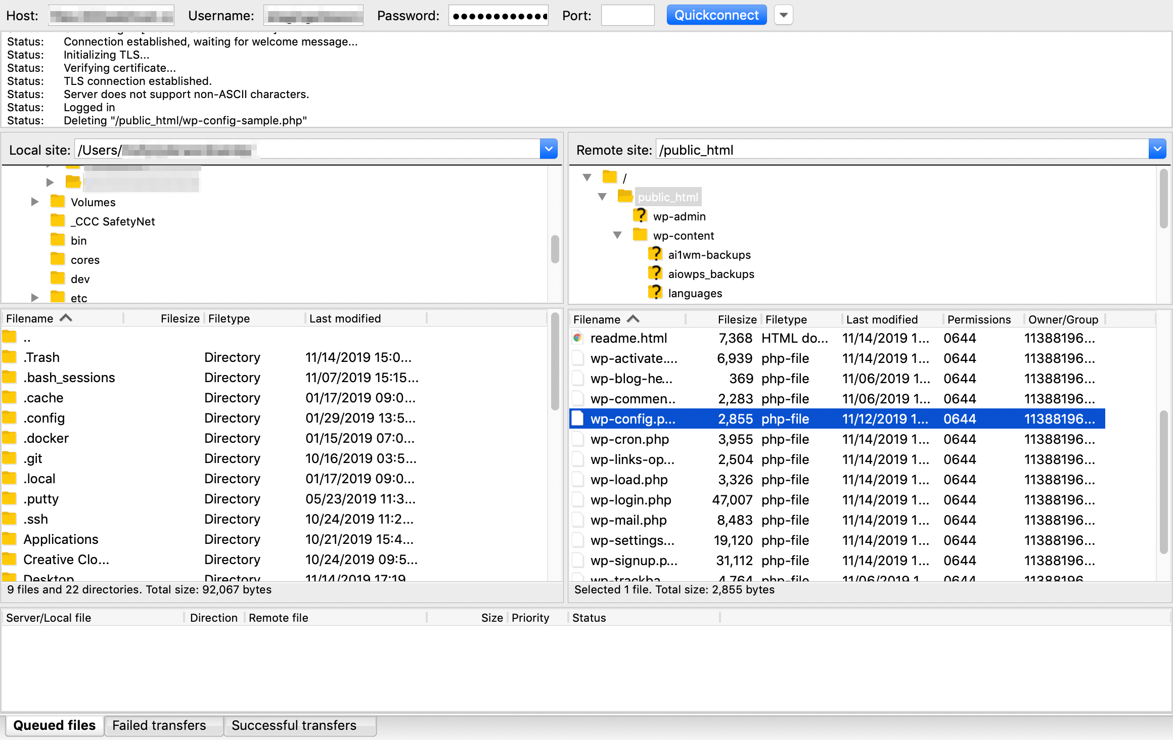 Mengkloning situs web melalui FTP menggunakan FileZilla.