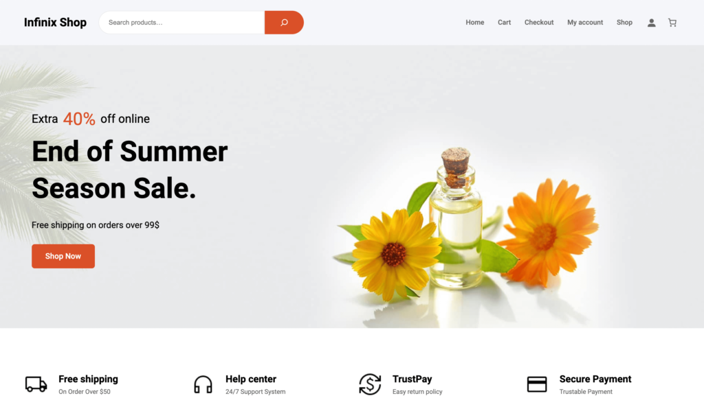 Infinix Shope - Thème de commerce électronique pour l'édition complète du site WordPress