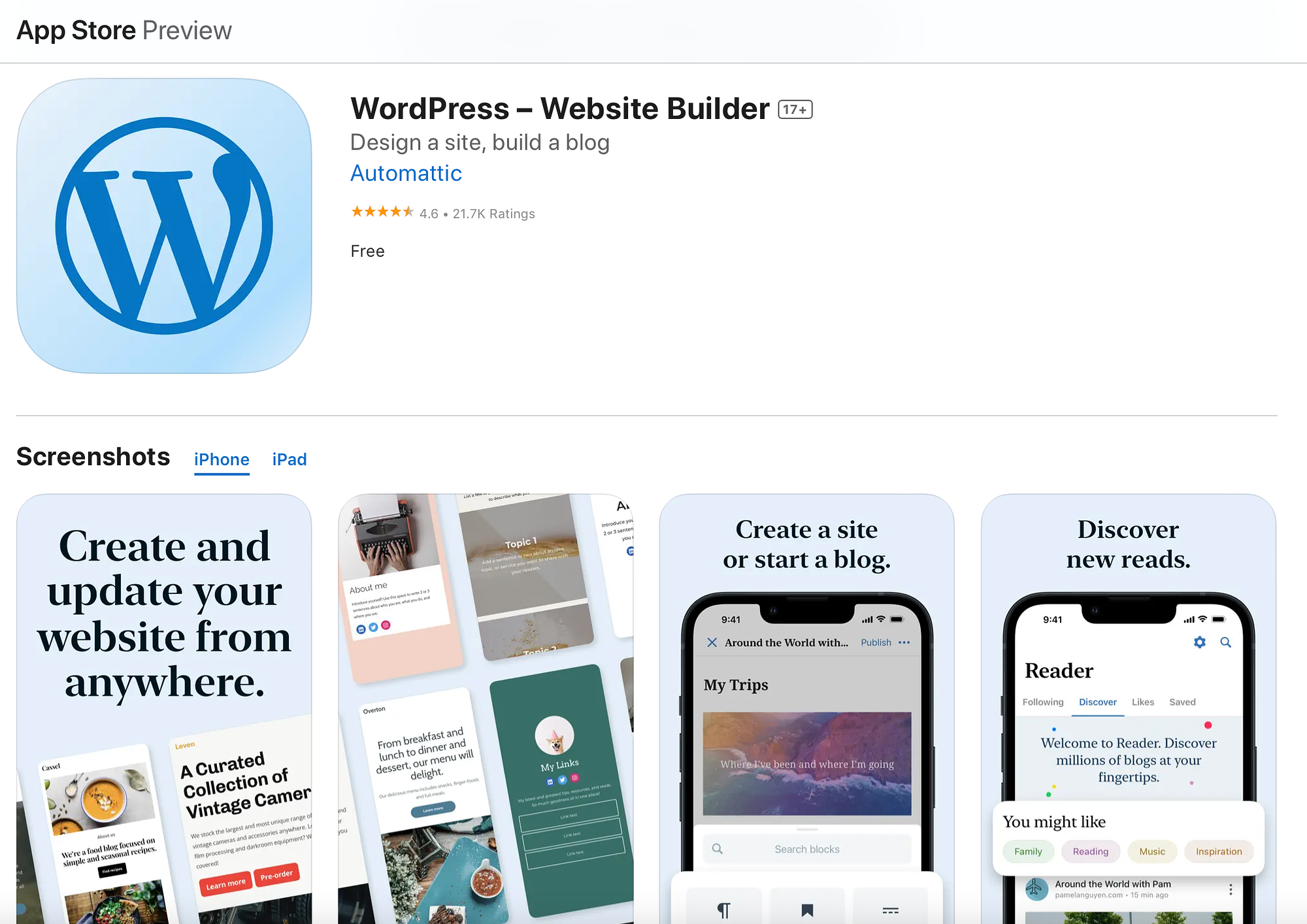 Application mobile WordPress.