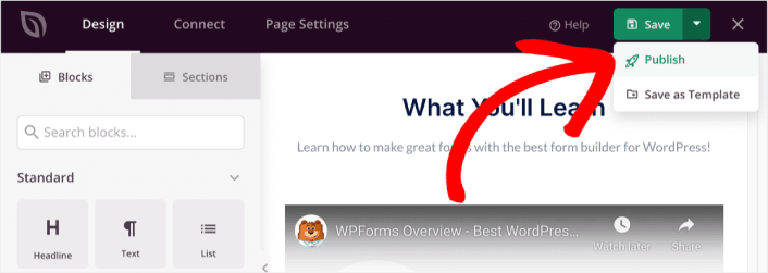 เผยแพร่ Webinar Landing Page WordPress