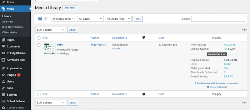 Ottimizzazione con Imagify: compressione e conversione WebP - Fonte: Imagify