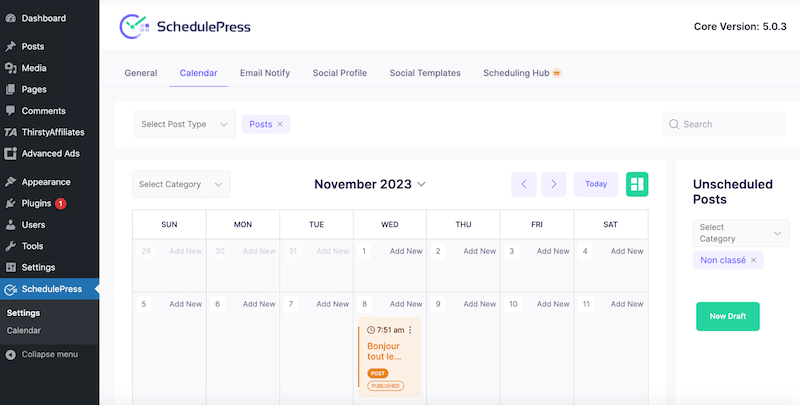 Calendario de SchedulePress - Fuente: SchedulePress