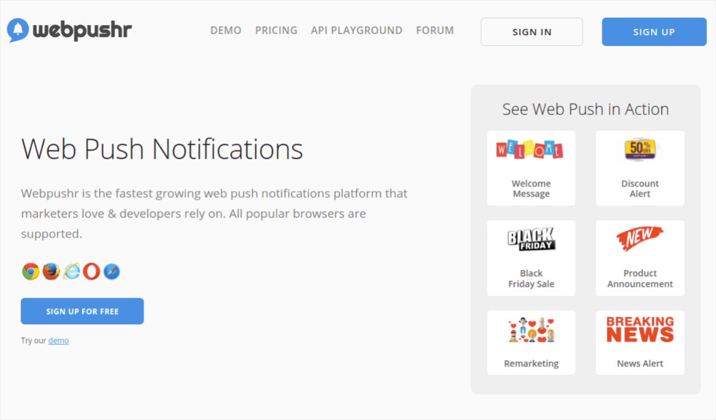 App di notifica push Webpushr