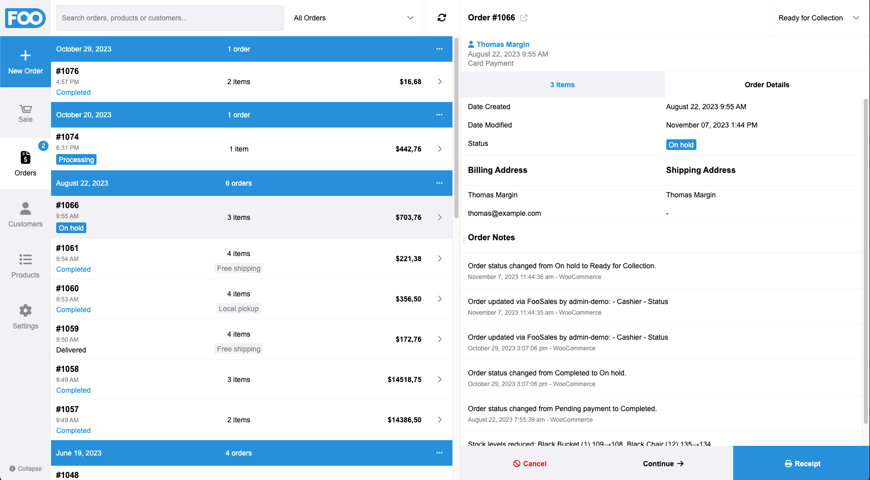 หน้ารายละเอียดการสั่งซื้อของ FooSales