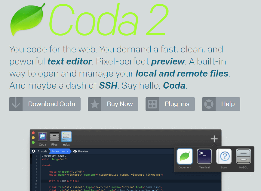 coda2-cele mai bune editoare de text pentru dezvoltatori