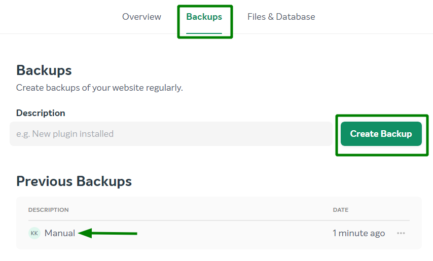 Um painel de backups do EasyWP