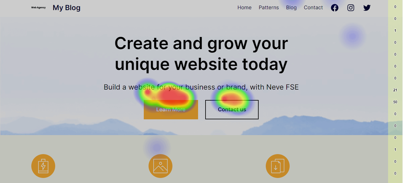 Aurora Heatmap pe o pagină.