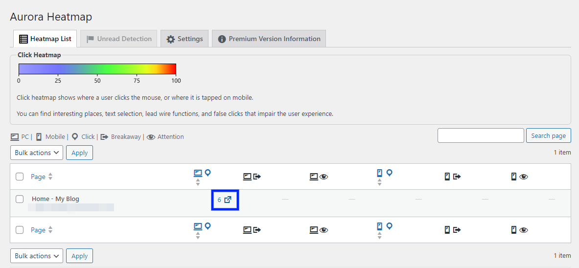 Запуск тепловой карты WordPress с помощью плагина Aurora Heatmap.