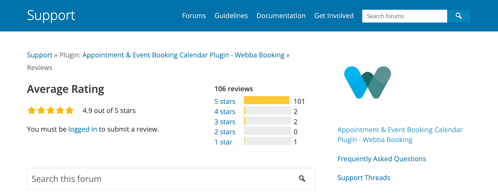 Rezensionen von Webba Booking zum WordPress-Plugin-Repository.