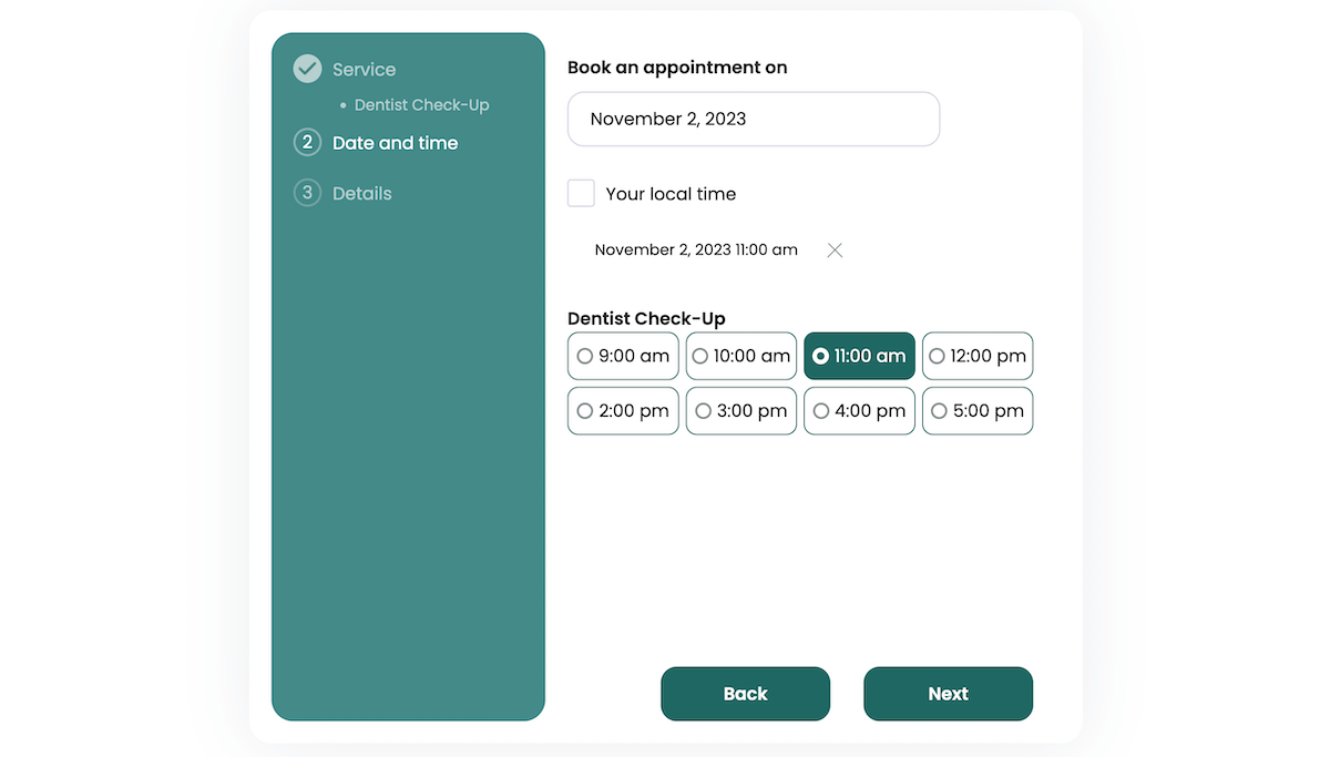 Exemple de formulaire de réservation Webba Booking