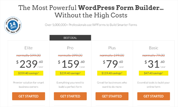 تسعير WPForms