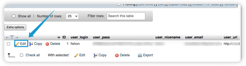 Edytuj konta użytkowników w phpmyadmin – WordPress zhakowany