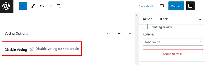 Disable voting for this specific article