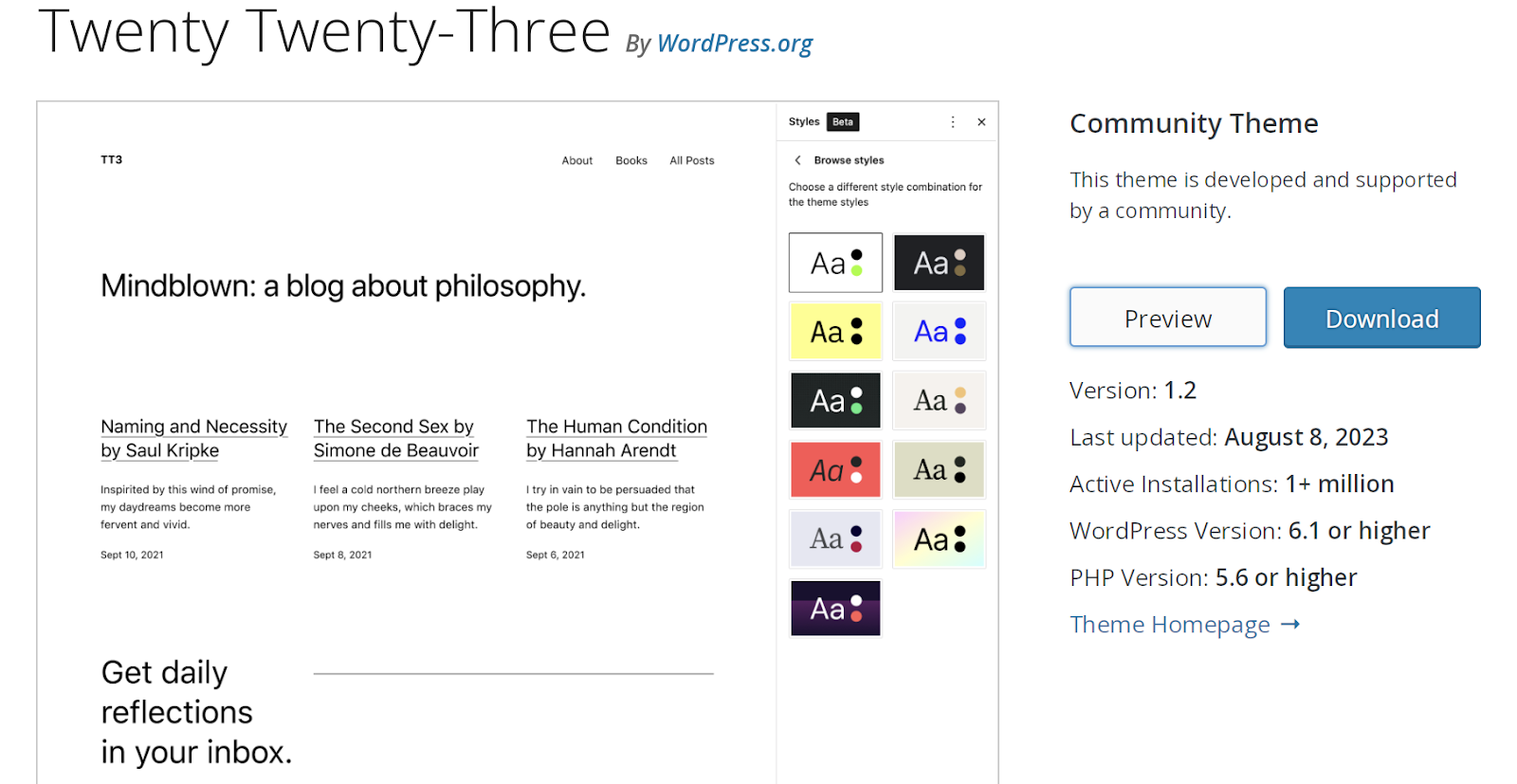 Il tema Twenty Twenty-Three è un tema della community, il che significa che non solo è gratuito, ma è anche creato e supportato dalla community di WordPress.