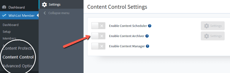 WishList Member content-control-content-archiver