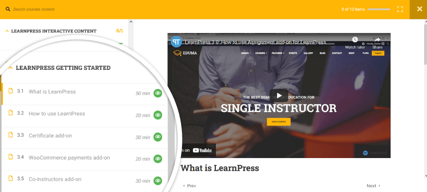 Contenido interactivo de LearnPress