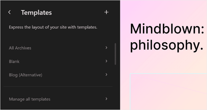 The Templates page in WordPress Full Site Editor