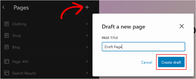 Creating a draft page in WordPress Full Site Editor