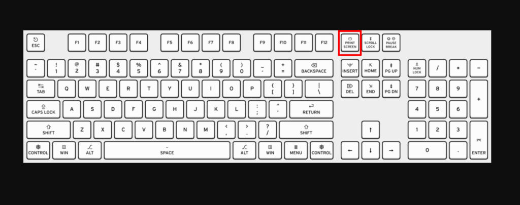 Esta imagem mostra o botão de impressão da tela em um teclado do Windows