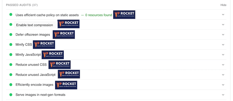 WP Rocket ajuda a otimizar o código e passar na auditoria do PageSpeed ​​​​Insights - Fonte: PageSpeed ​​​​Insights
