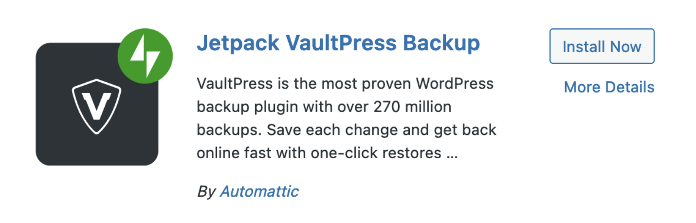 opzione per installare Jetpack VaultPress Backup