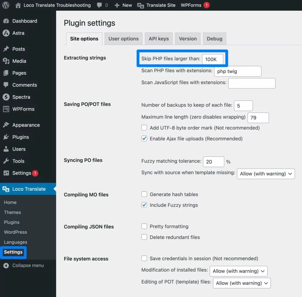 Cara melewati file besar di Loco Translate