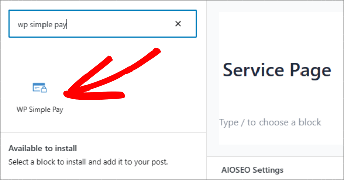 WP simple pay block insert 