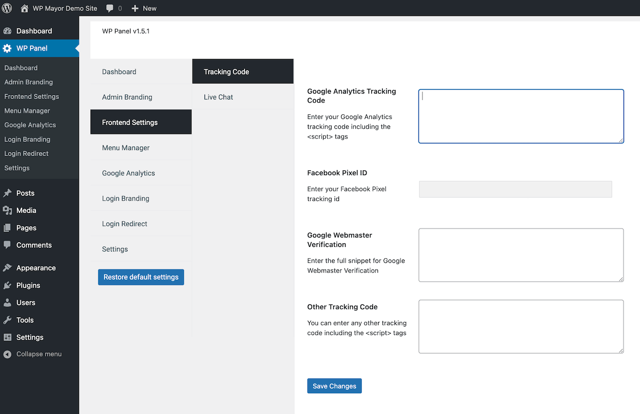 Pengaturan Frontend Panel WP