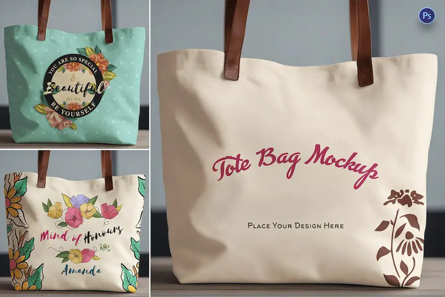 Mockup Tas Tote Pegangan Kulit -