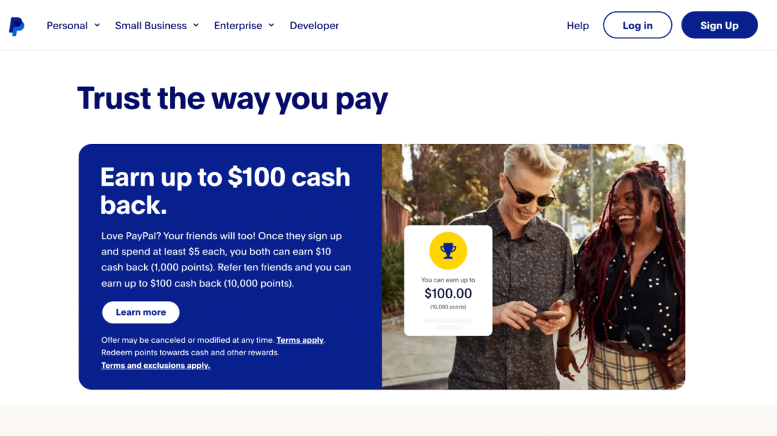 PayPal homepage