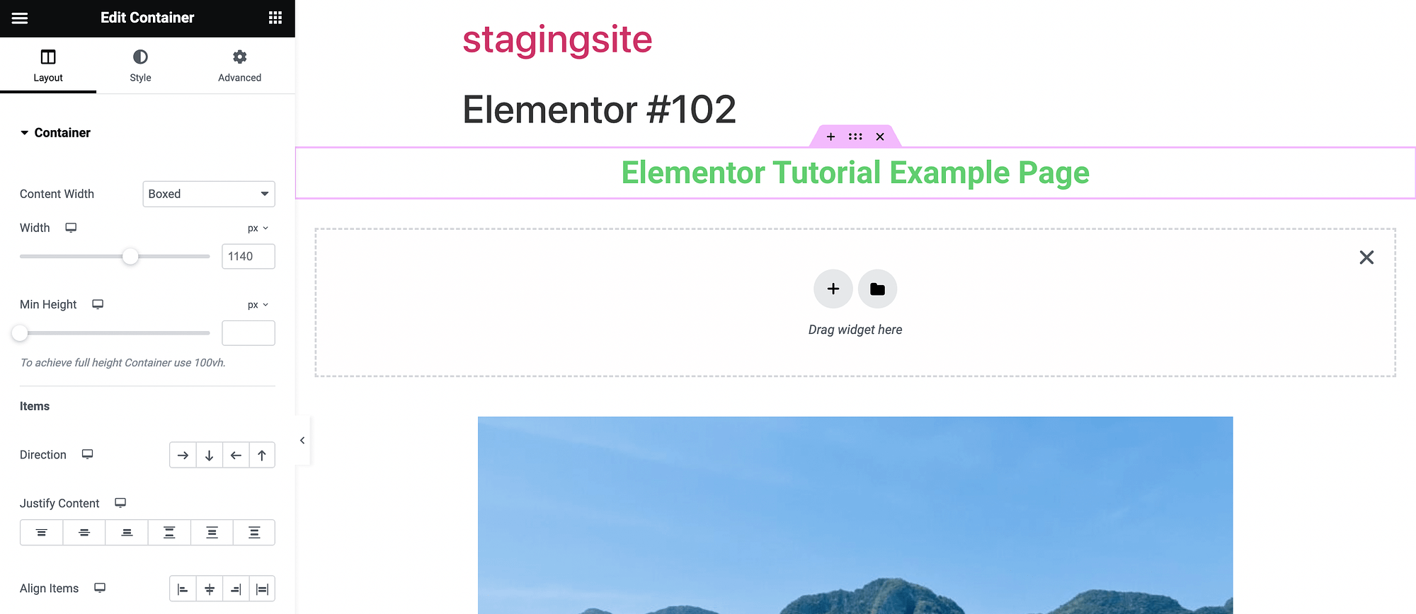 Elementor 페이지에 컨테이너 추가.