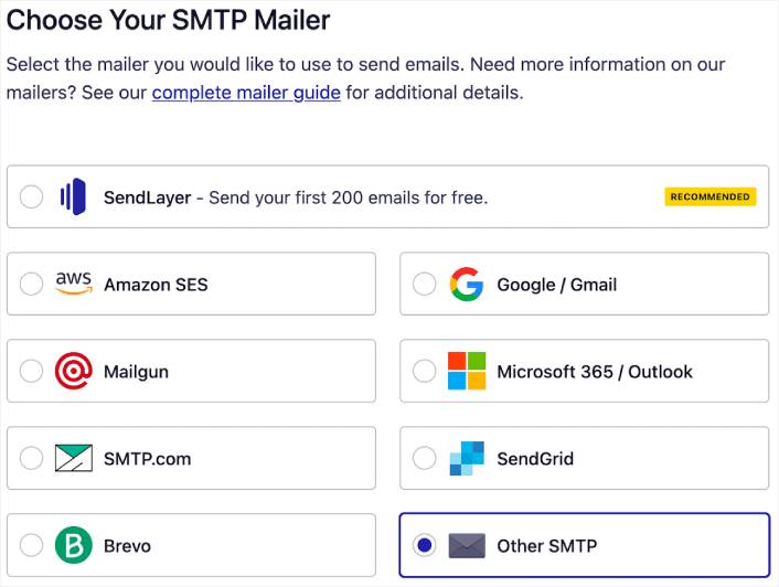 Escolha um mailer SMTP