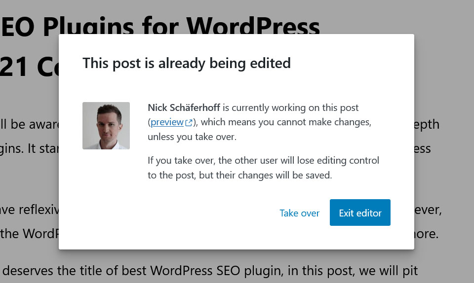 WordPress 內容在編輯時會被阻止