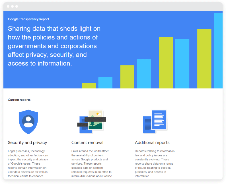 O captură de ecran din raportul de transparență Google