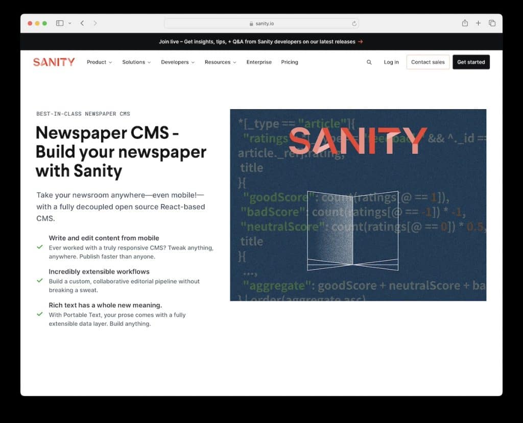 用于新闻发布的 sanity cms