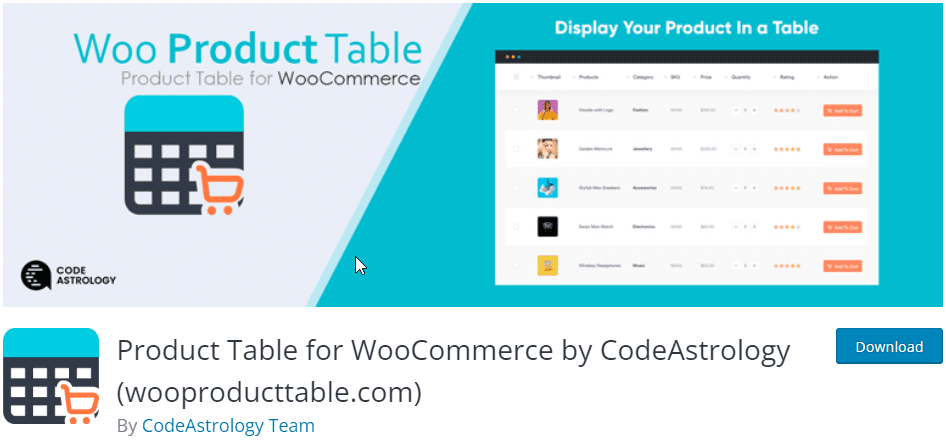 Woo Product Table プラグイン