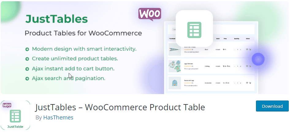 JustTables - WooCommerce 製品テーブル プラグイン