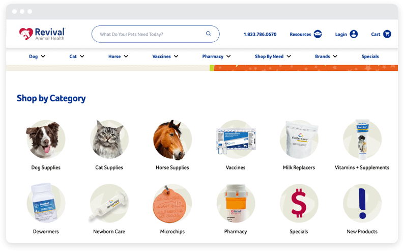 Revival Animal Health Web サイトのスクリーンショット