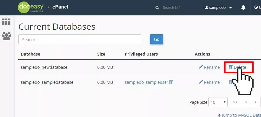 menghapus database di cpanel