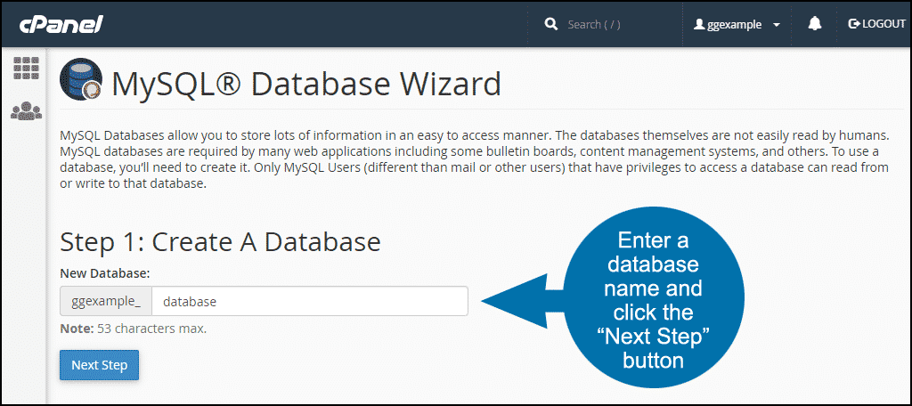 cpanel membuat database baru